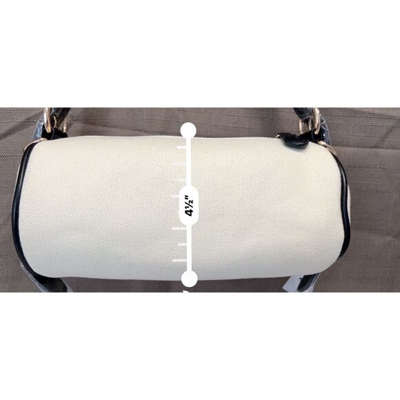 NWT The Drop Canvas Mini Barrel Bag in Linen with Black Trim - Picture 9 of 11